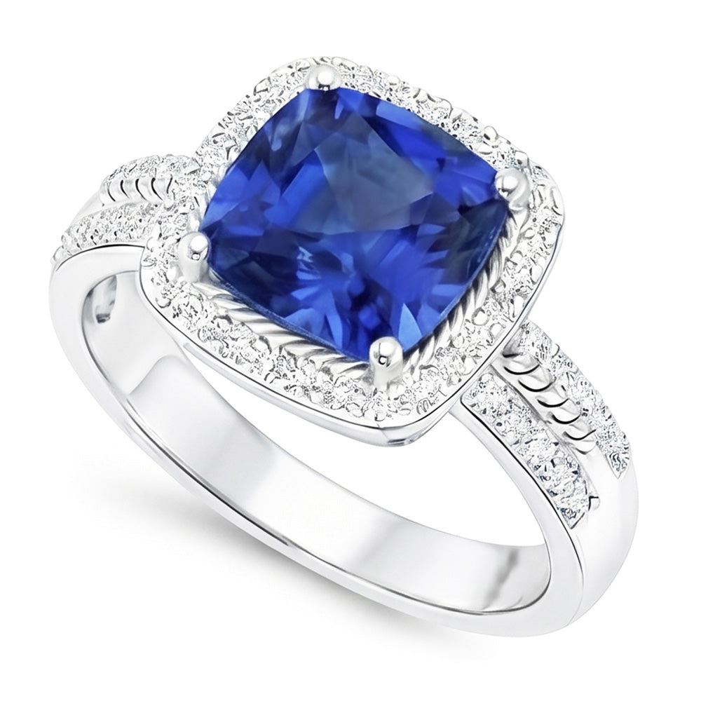 Natural Sapphire Ring 4.50ct - White Gold 14K