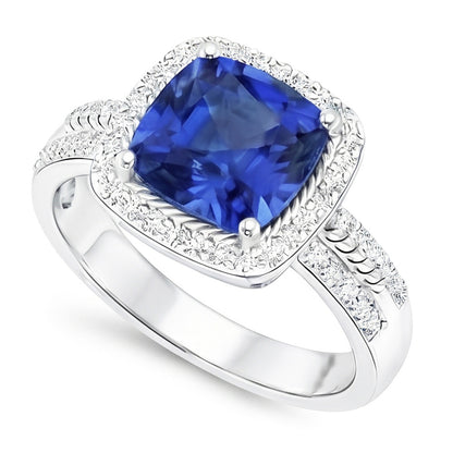 Natural Sapphire Ring 4.50ct - White Gold 14K