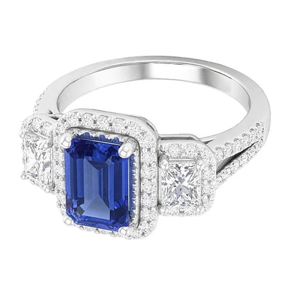 Natural Sapphire Ring 4.50ct - White Gold 14K