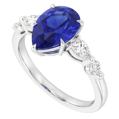 Natural Sapphire Ring 4.50ct - White Gold 14K