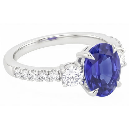 Natural Sapphire Ring 4.50ct - White Gold 14K