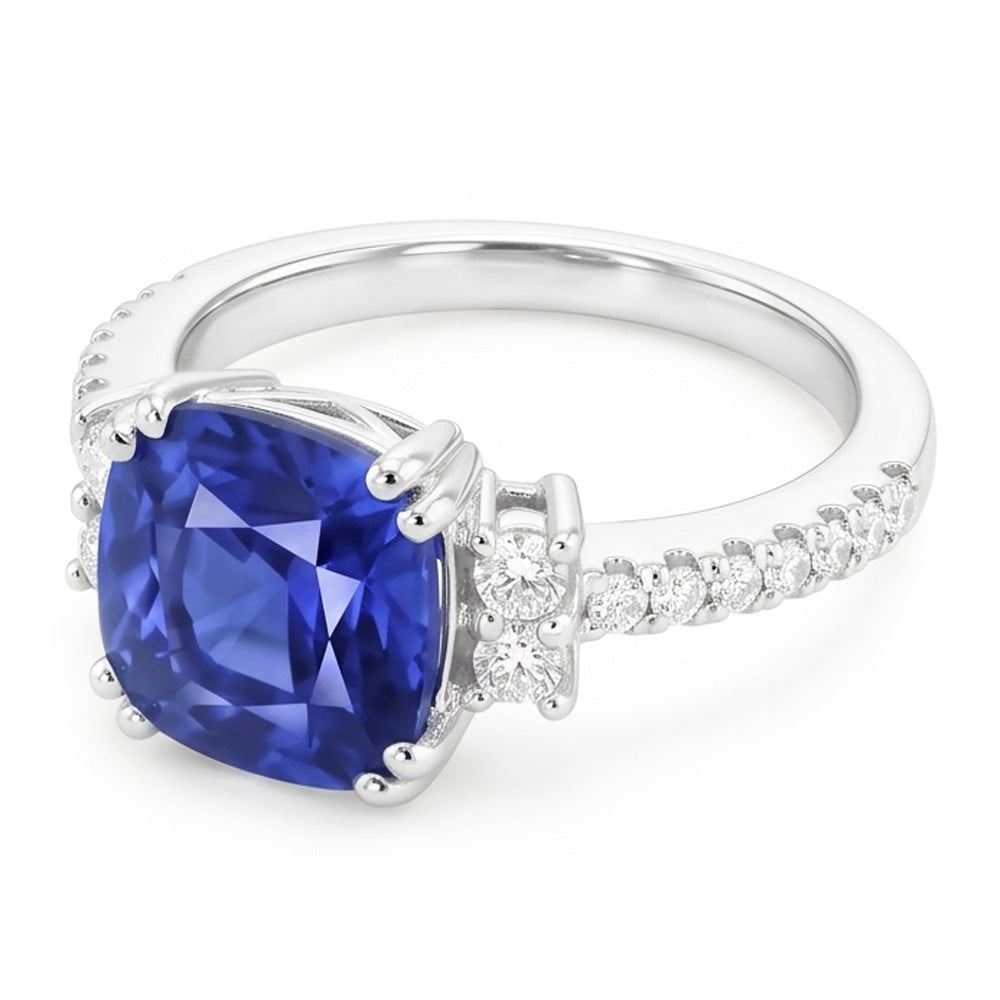 Natural Sapphire Ring 4.50ct - White Gold 14K