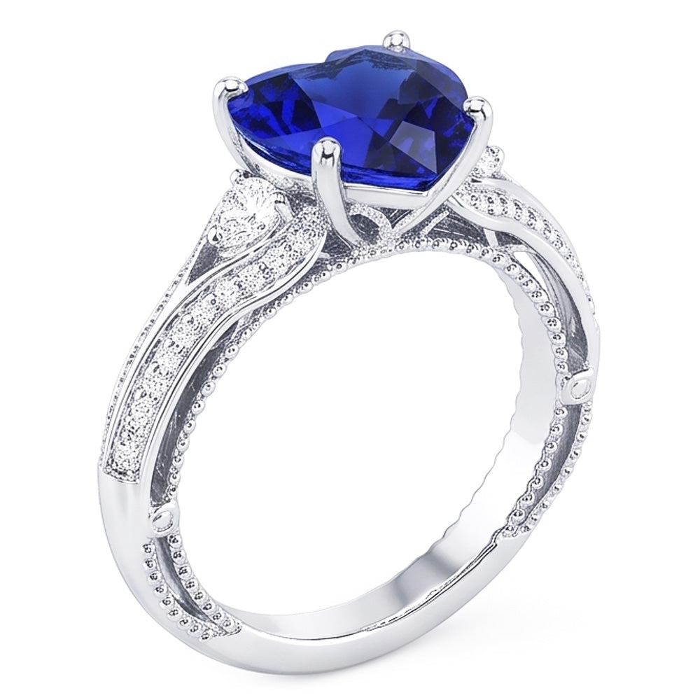 Natural Sapphire Ring 4.50ct - White Gold 14K