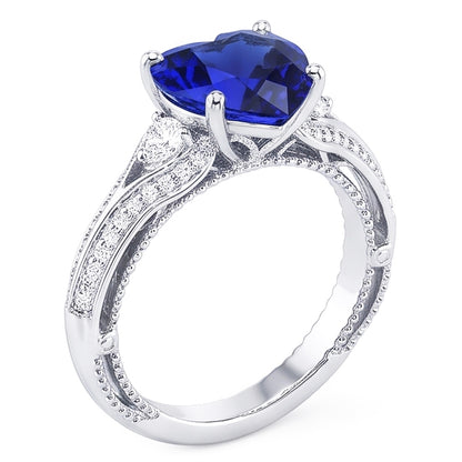 Natural Sapphire Ring 4.50ct - White Gold 14K