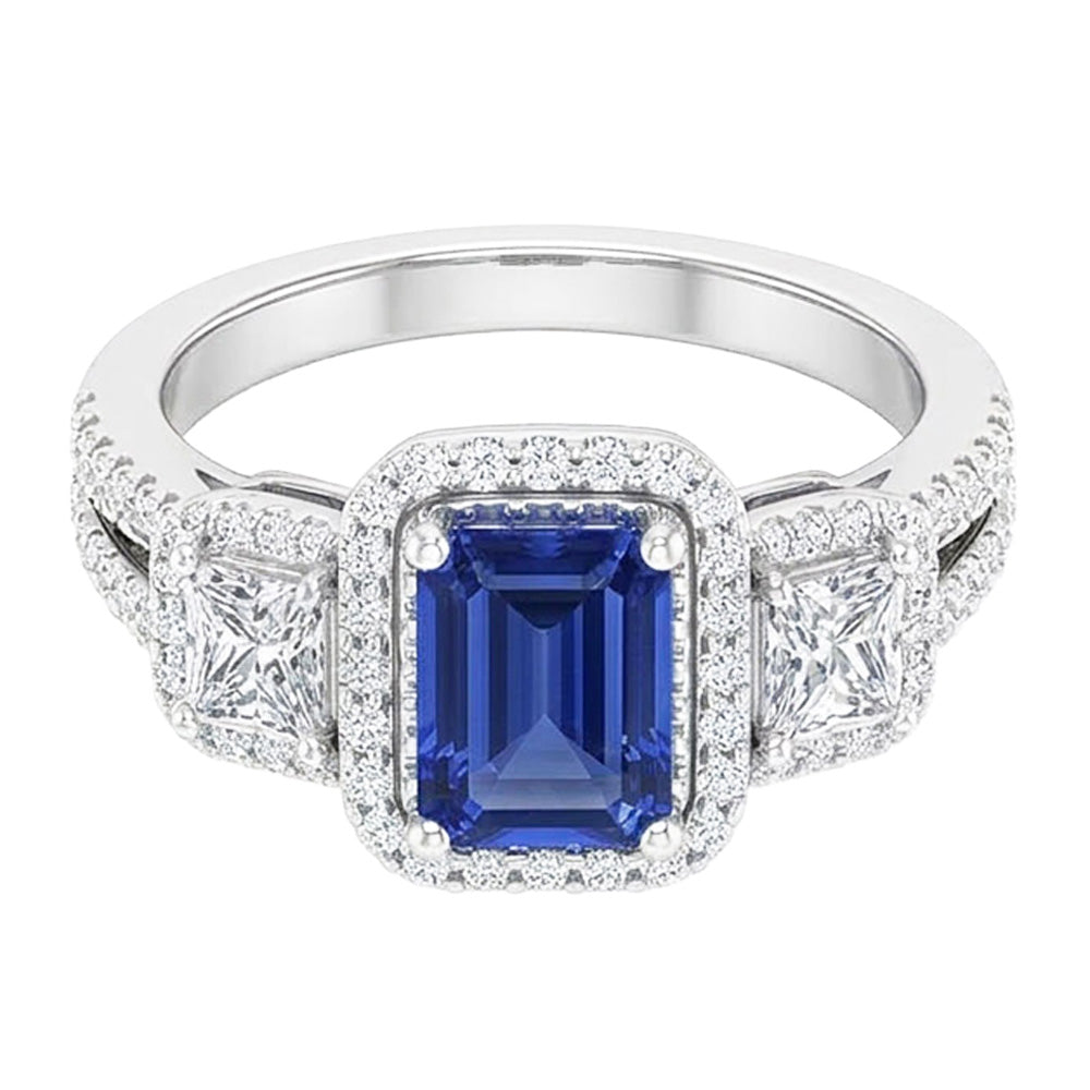 Natural Sapphire Ring 4.50ct - White Gold 14K