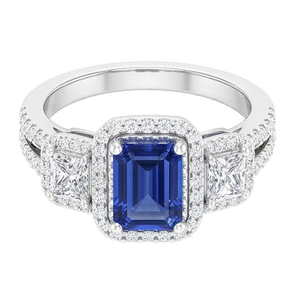 Natural Sapphire Ring 4.50ct - White Gold 14K