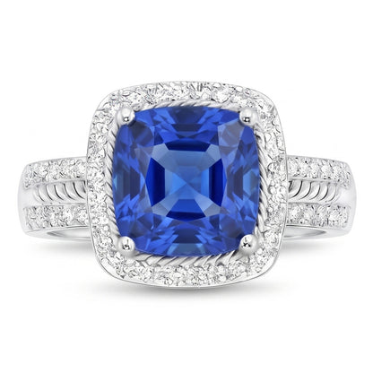 Natural Sapphire Ring 4.50ct - White Gold 14K