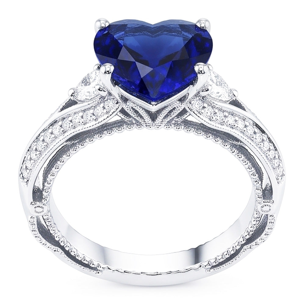Natural Sapphire Ring 4.50ct - White Gold 14K