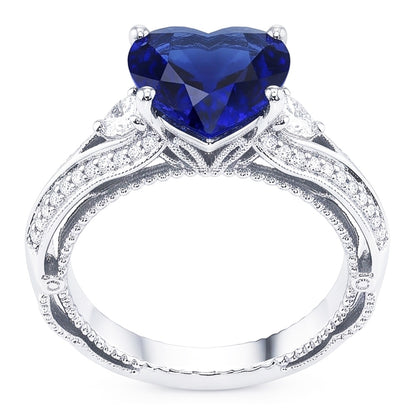Natural Sapphire Ring 4.50ct - White Gold 14K