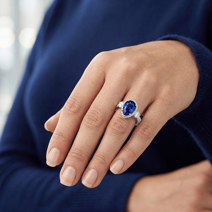 Natural Sapphire Ring 4.50ct - White Gold 14K
