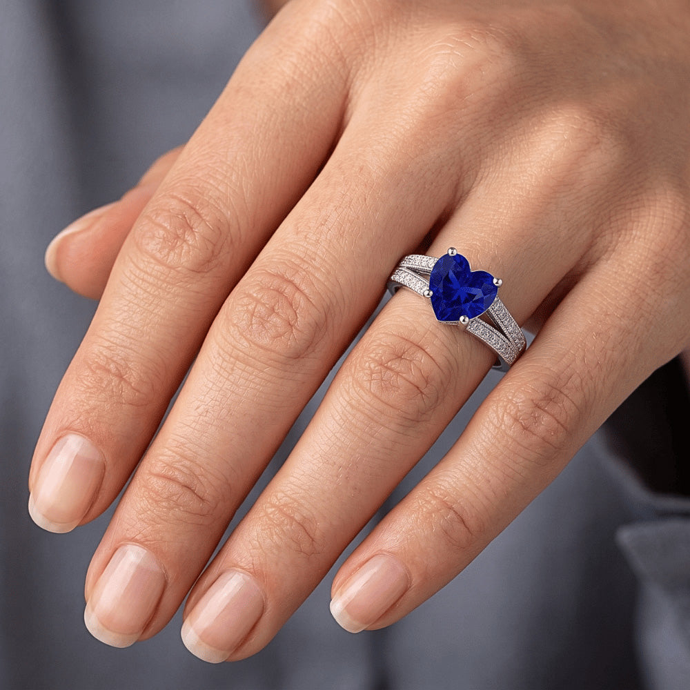 Natural Sapphire Ring 4.50ct - White Gold 14K