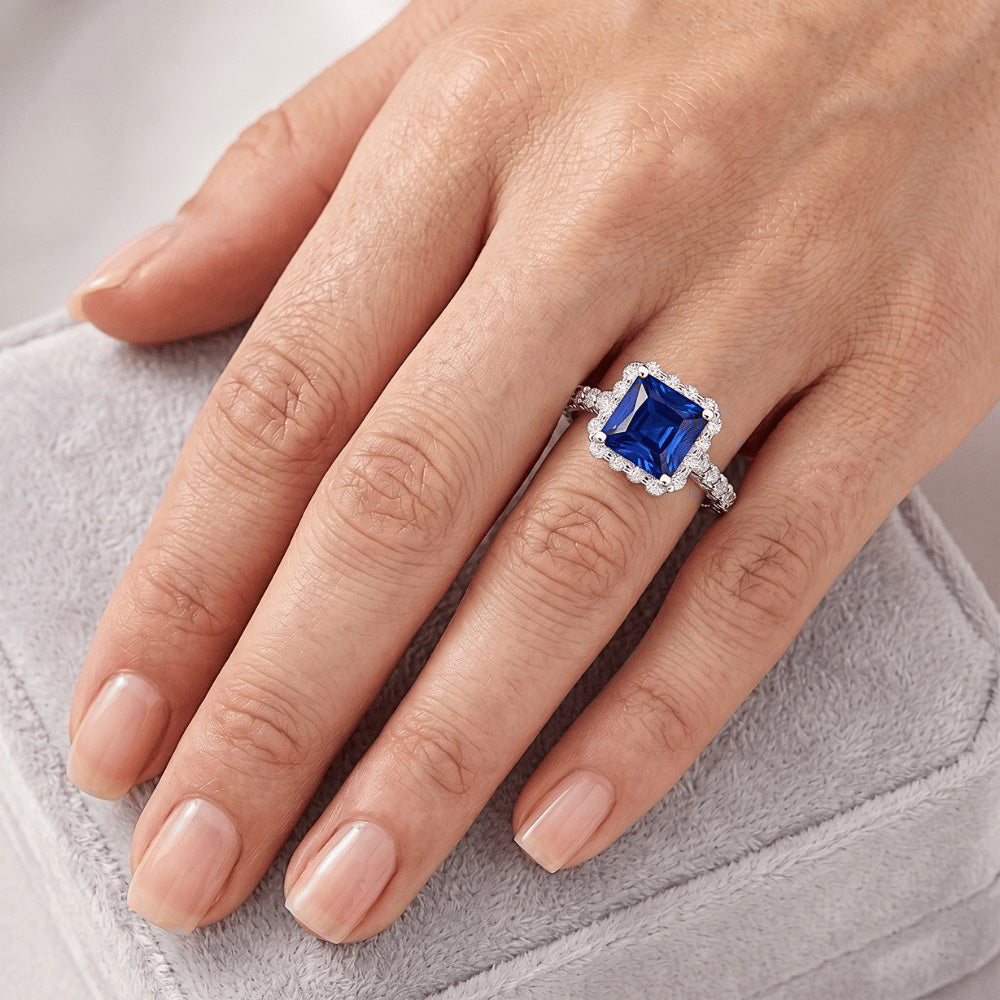 Natural Sapphire Ring 4.50ct - White Gold 14K