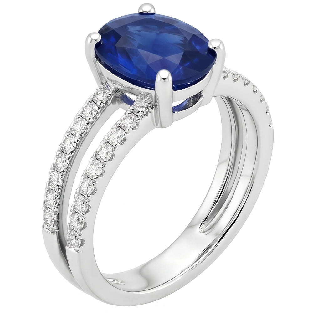 Natural Sapphire Ring 4ct - White Gold 14K