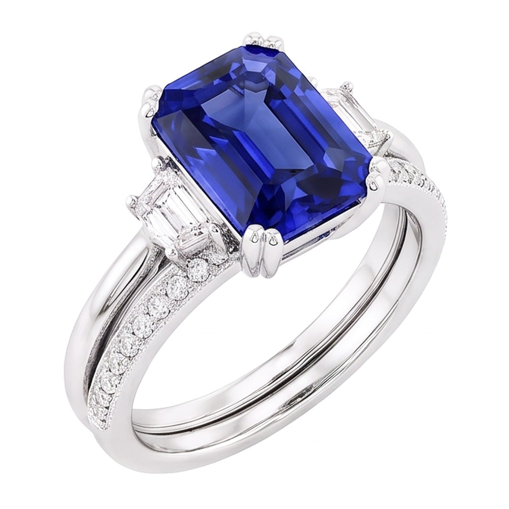 Natural Sapphire Ring 4ct - White Gold 14K