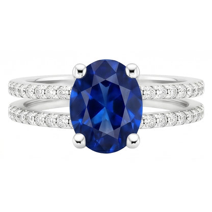 Natural Sapphire Ring 4ct - White Gold 14K