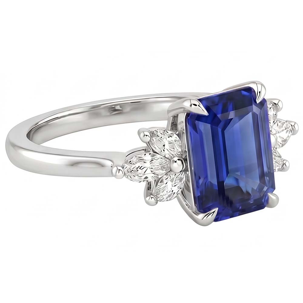 Natural Sapphire Ring 4ct - White Gold 14K