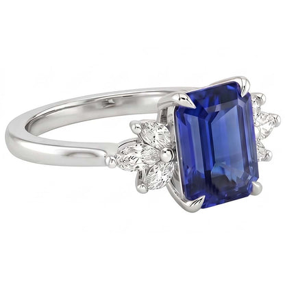 Natural Sapphire Ring 4ct - White Gold 14K