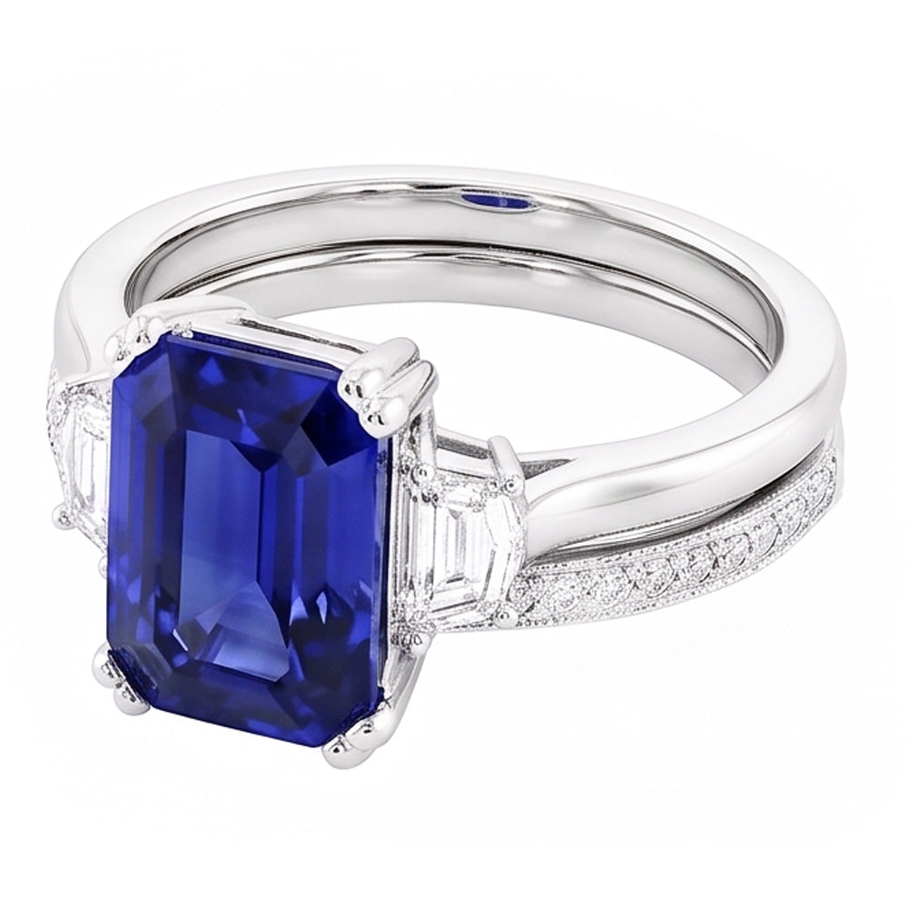 Natural Sapphire Ring 4ct - White Gold 14K