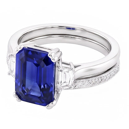 Natural Sapphire Ring 4ct - White Gold 14K