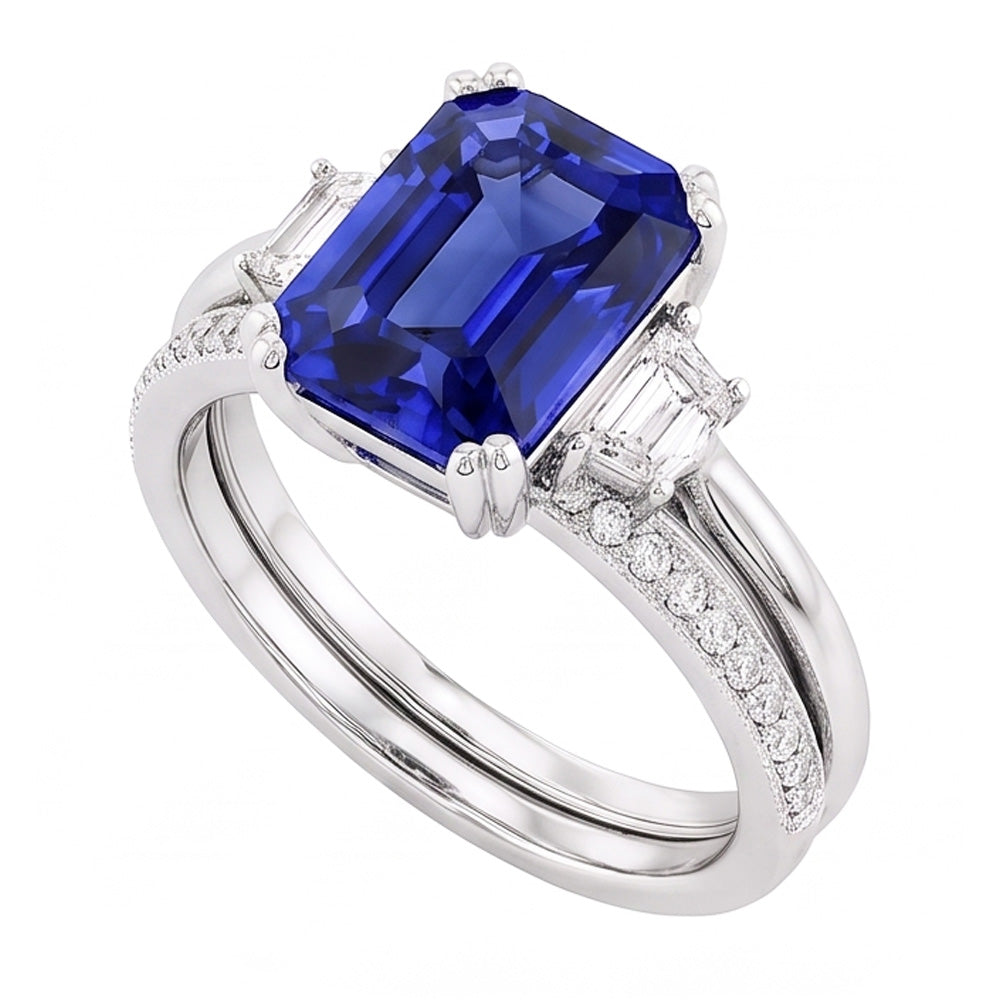 Natural Sapphire Ring 4ct - White Gold 14K