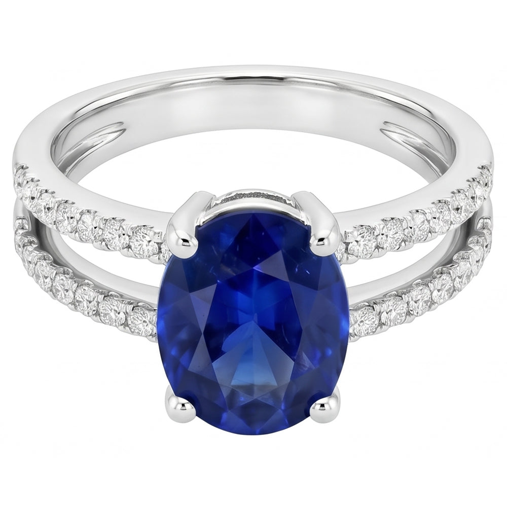 Natural Sapphire Ring 4ct - White Gold 14K