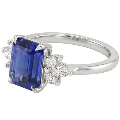 Natural Sapphire Ring 4ct - White Gold 14K