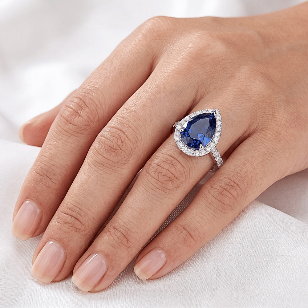 Natural Sapphire Ring 4ct - White Gold 14K