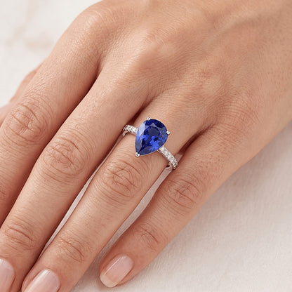 Natural Sapphire Ring 4ct - White Gold 14K