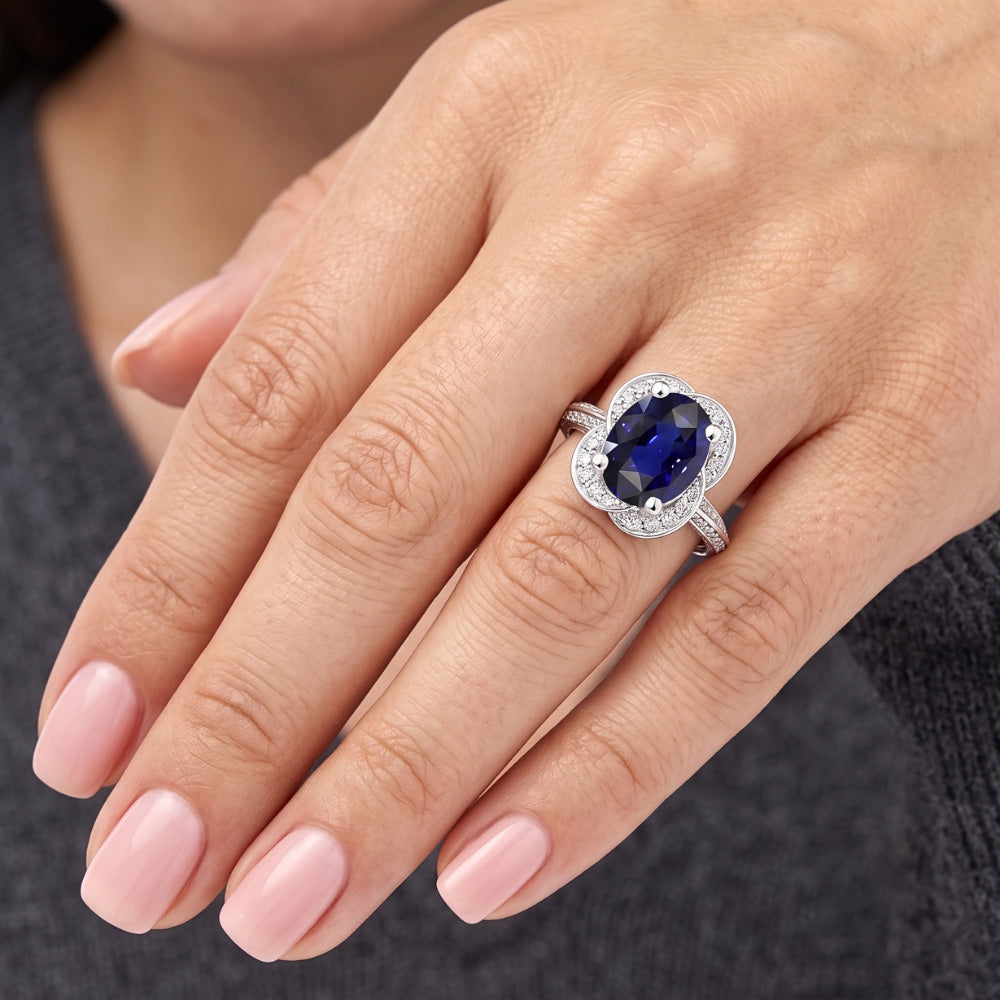 Natural Sapphire Ring 5ct - White Gold 14K