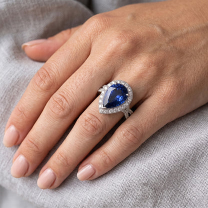 Natural Sapphire Ring 6.50ct - White Gold 14K