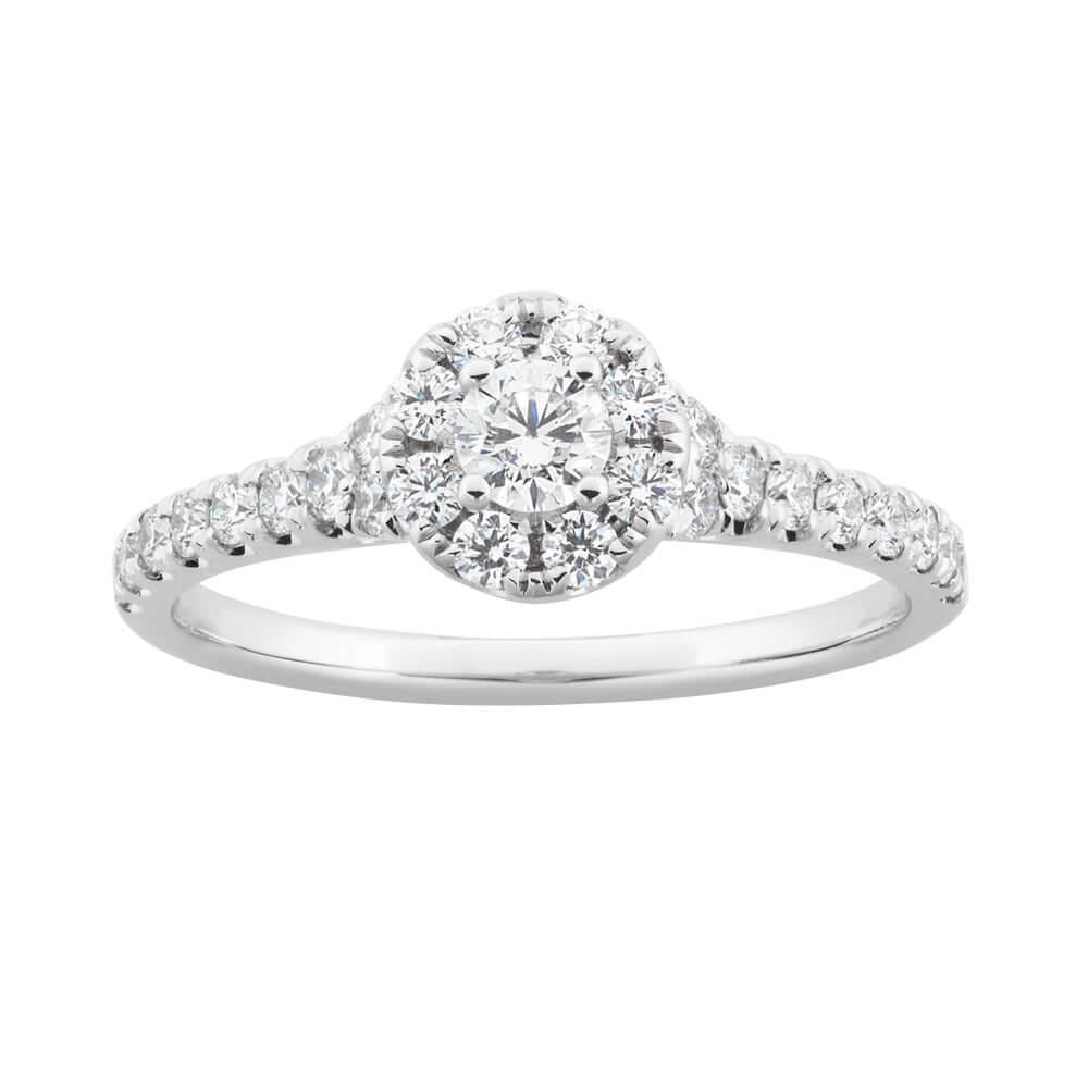 Natural 2 Ct Round Prong Set Diamond Wedding Ring Halo 14K White Gold