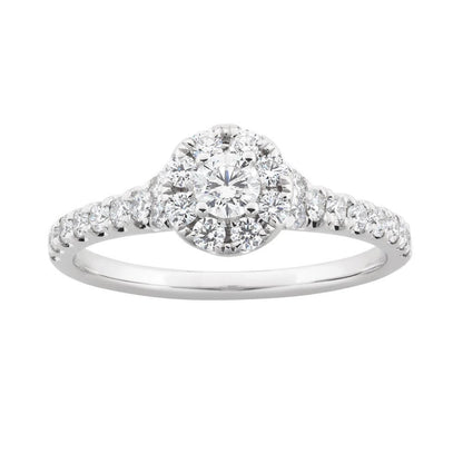 Natural 2 Ct Round Prong Set Diamond Wedding Ring Halo 14K White Gold