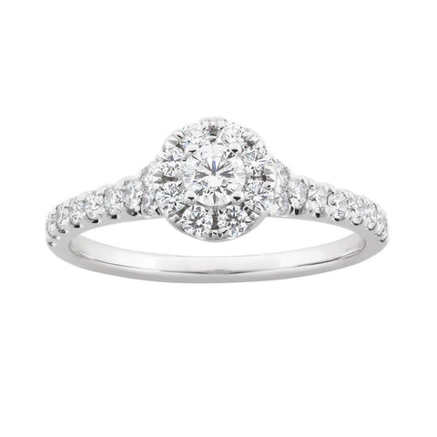 Natural 2 Ct Round Prong Set Diamond Wedding Ring Halo 14K White Gold
