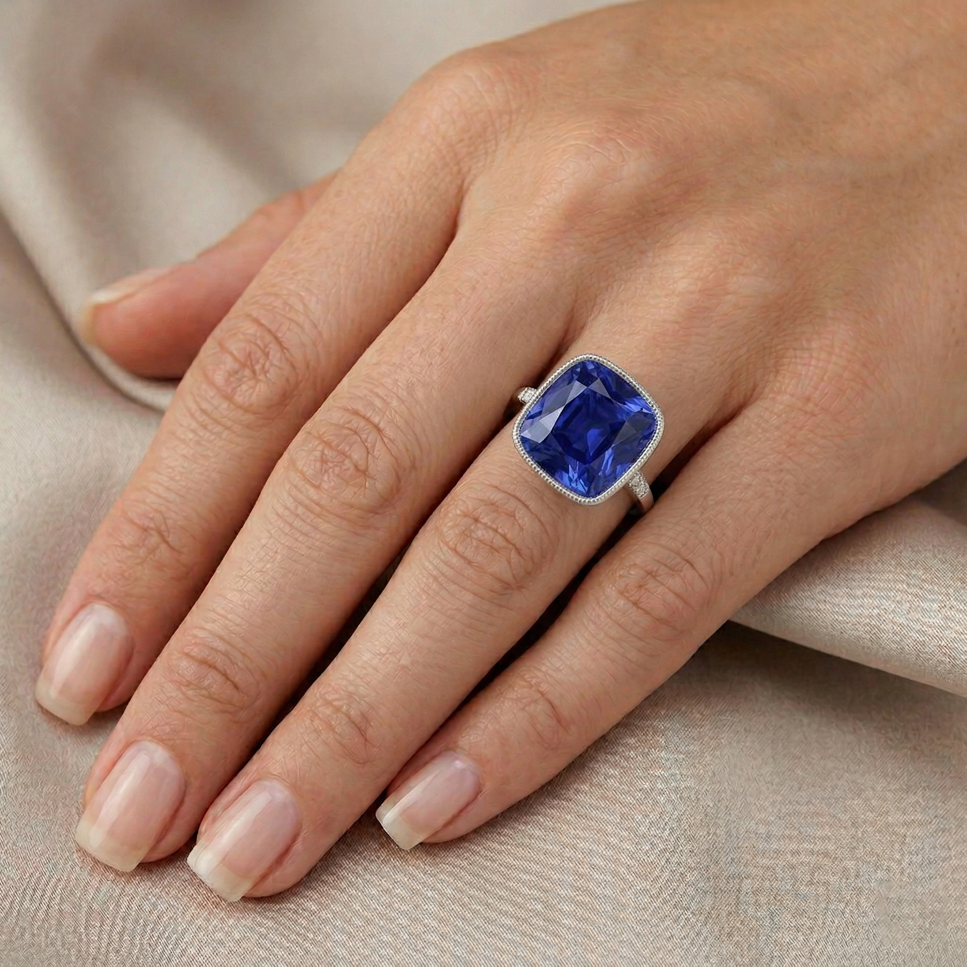natural round sapphire 6ct ring with diamond accents
