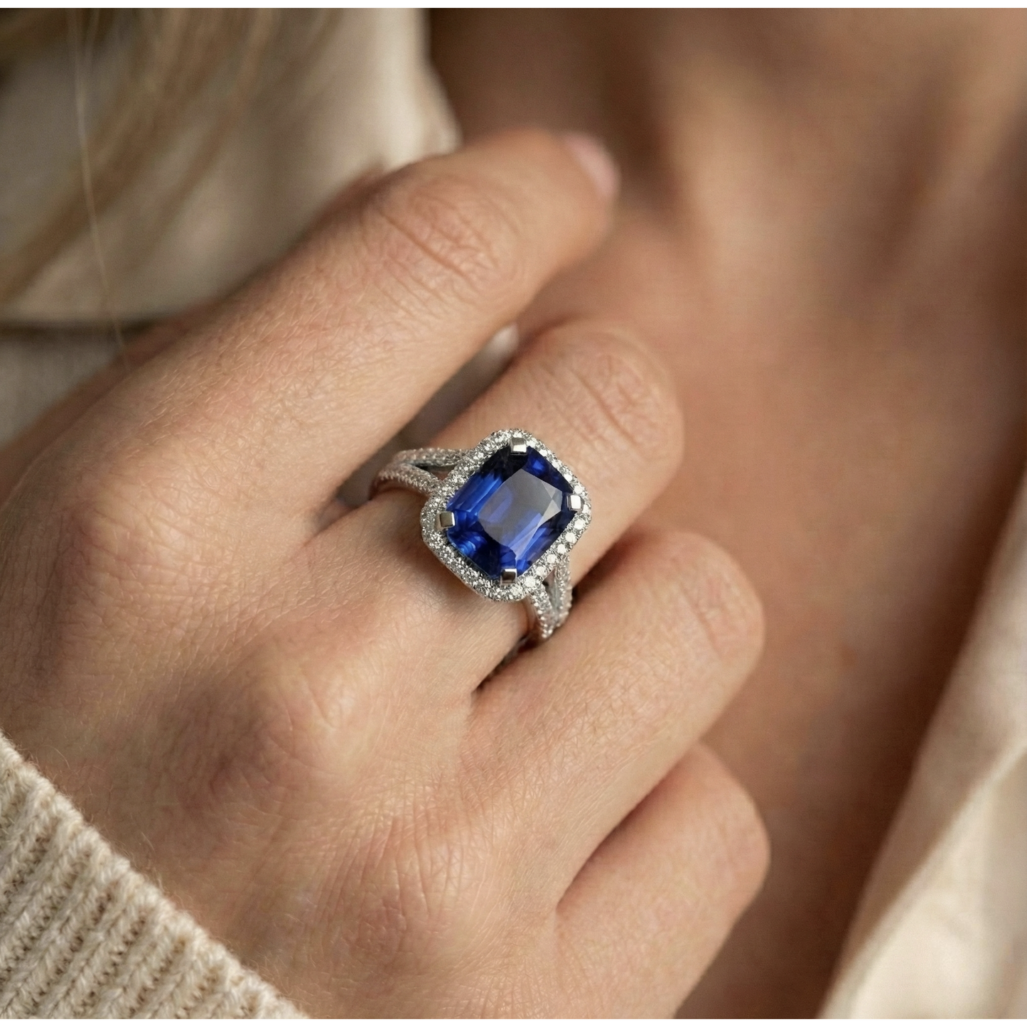 Natural Earth Mined Diamond Anniversary Ring Radiant Cut Sapphire Split Shank 5.50 Carats