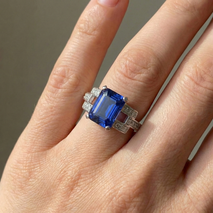 Natural Earth Mined Diamond Engagement Ring Emerald Sri Lankan Sapphire 4 Carats