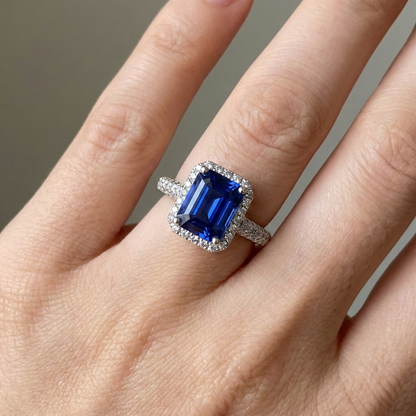 Natural Earth Mined Diamond Halo Wedding Ring Emerald Sri Lankan Sapphire 4 Carats