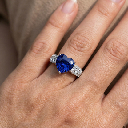 Natural Earth Mined Diamond Ring Heart Shaped Light Blue Sapphire Jewelry 5.50 Carats
