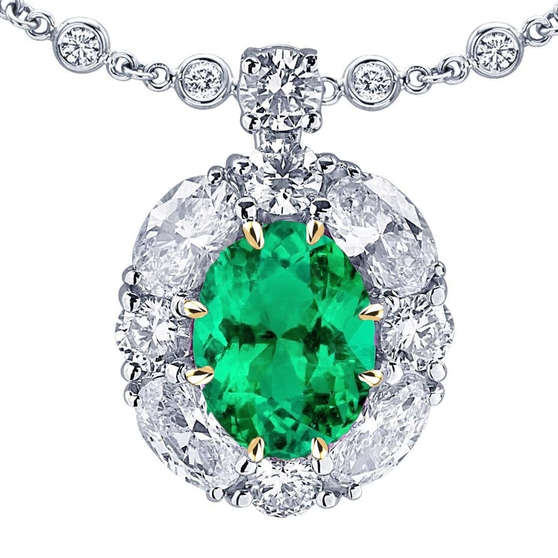 Natural Green Emerald Gemstone Pendant With Diamonds