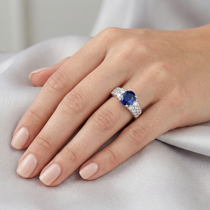 Natural Real ( Not Lab Grown )  2 Carats Oval Cut Ceylon Blue Sapphire Ring White Gold Jewelry New