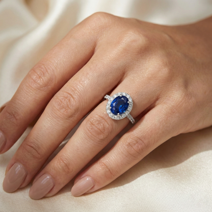 Natural Real ( Not Lab Grown )  3 Carat Blue Sapphire Halo Ring