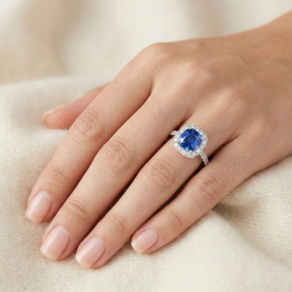 Natural Real ( Not Lab Grown )  Blue Sapphire Engagement Ring