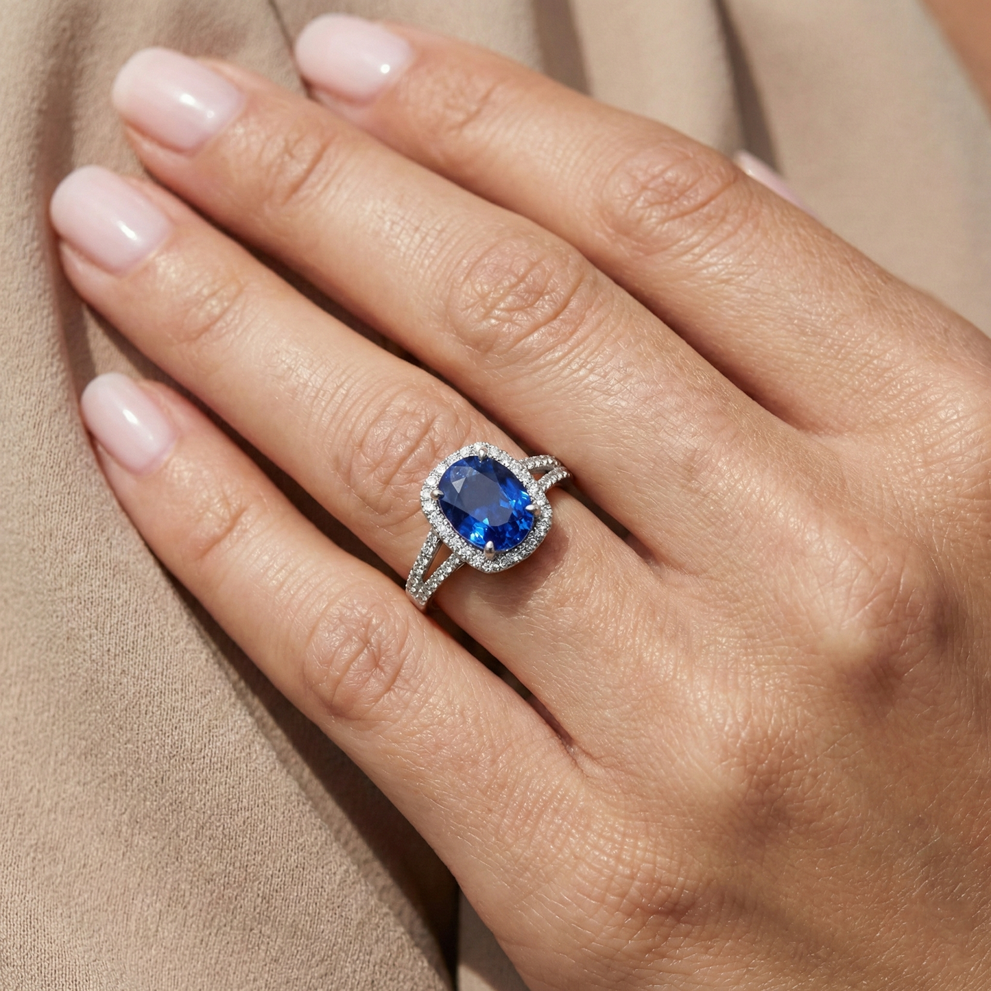 Natural Real ( Not Lab Grown )  Ceylon Sapphire 3.25 Carats Anniversary Ring White Gold 14K