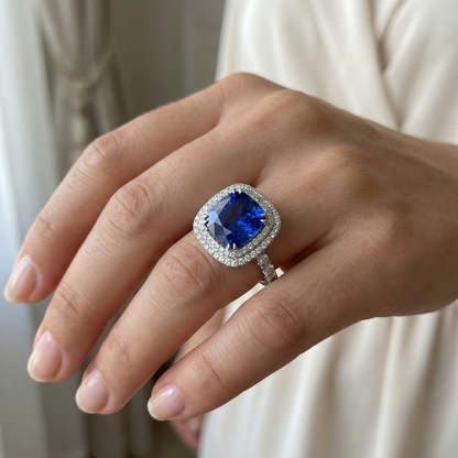 Natural Real ( Not Lab Grown )  Cushion Cut Sapphire Engagement Ring