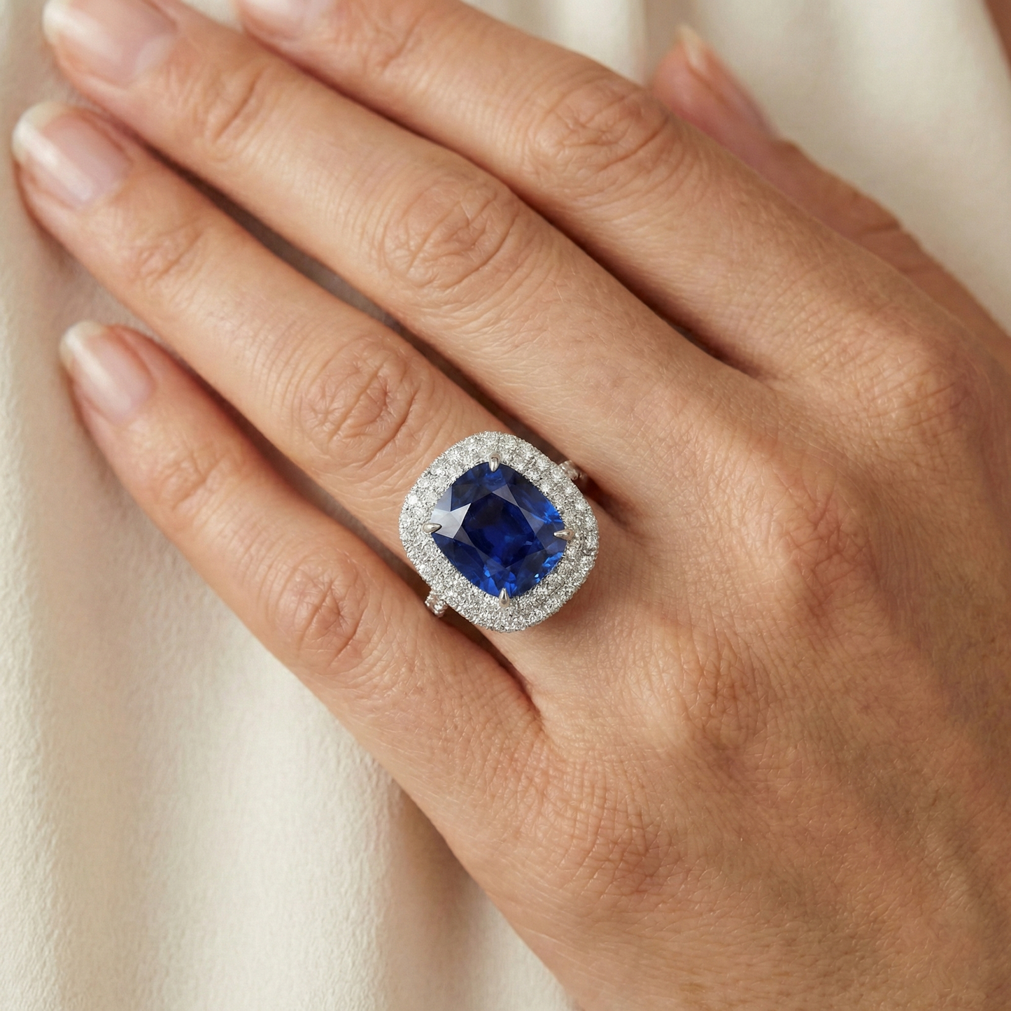 Natural Real ( Not Lab Grown )  Genuine Ceylon Sapphire Halo Ring