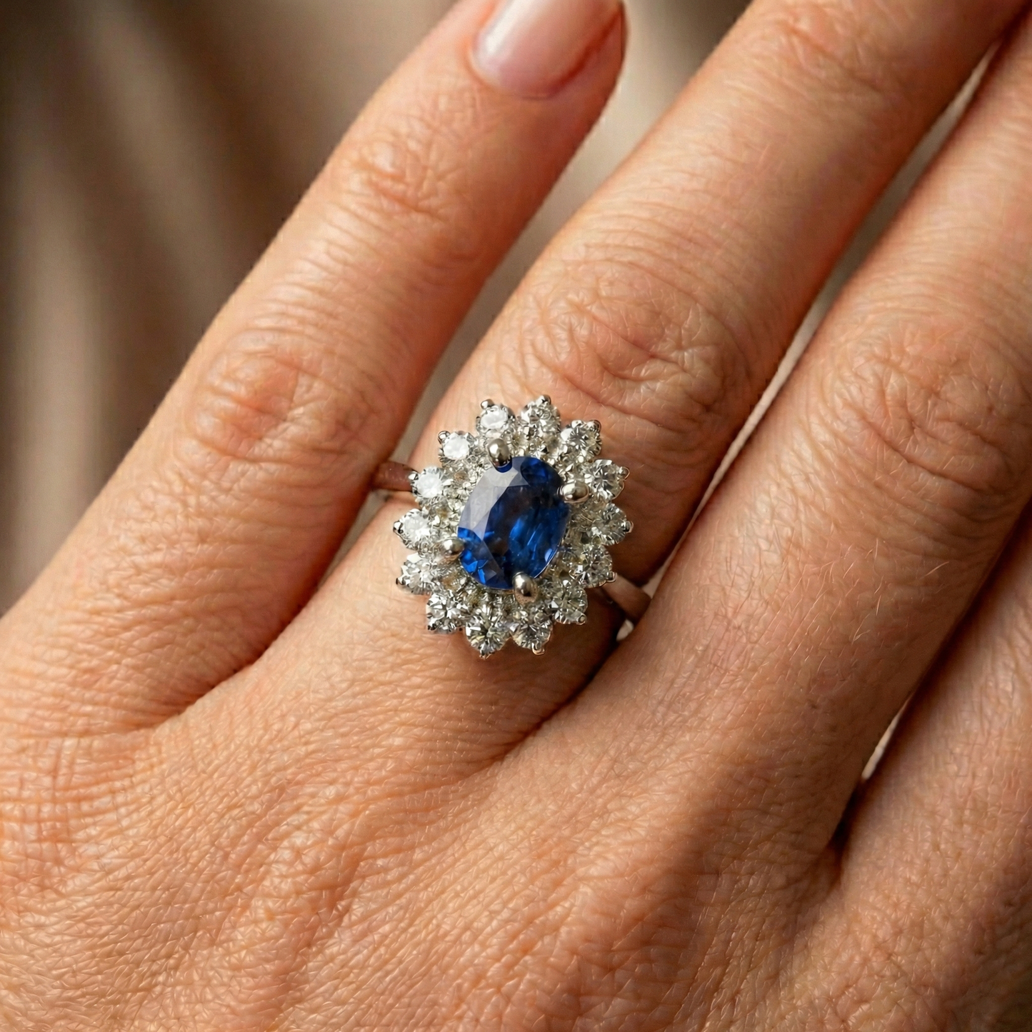 Natural Real ( Not Lab Grown )  Halo Sapphire Ring