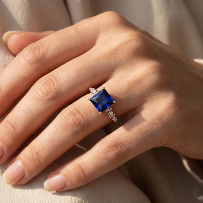 natural round sapphire 3.75ct ring with diamond accents