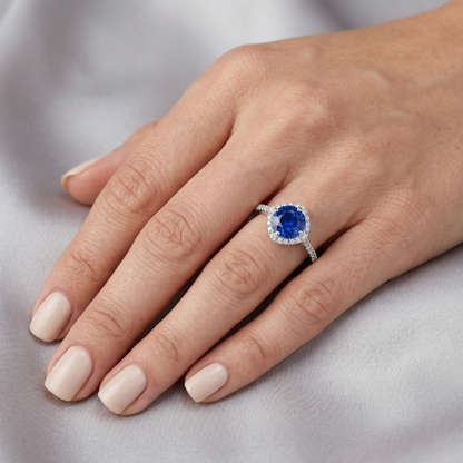 Natural Real ( Not Lab Grown )  Round Gemstone From Sri Lanka Halo Ring