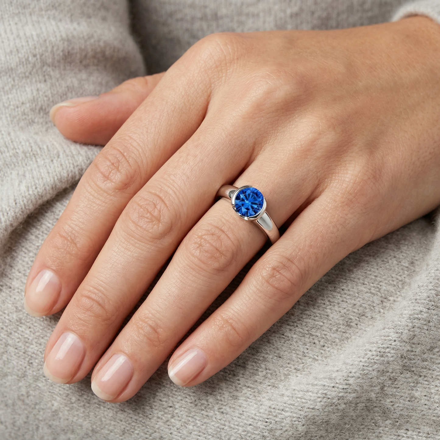 Natural Real ( Not Lab Grown )  Sapphire Round Cut White Gold Engagement Ring
