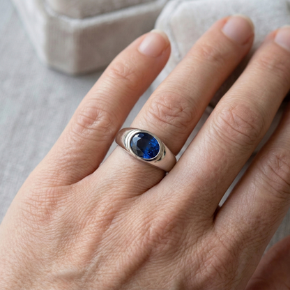 Natural Real ( Not Lab Grown )  Sparkling 2 Carat Oval Ceylon Blue Sapphire Solitaire Ring